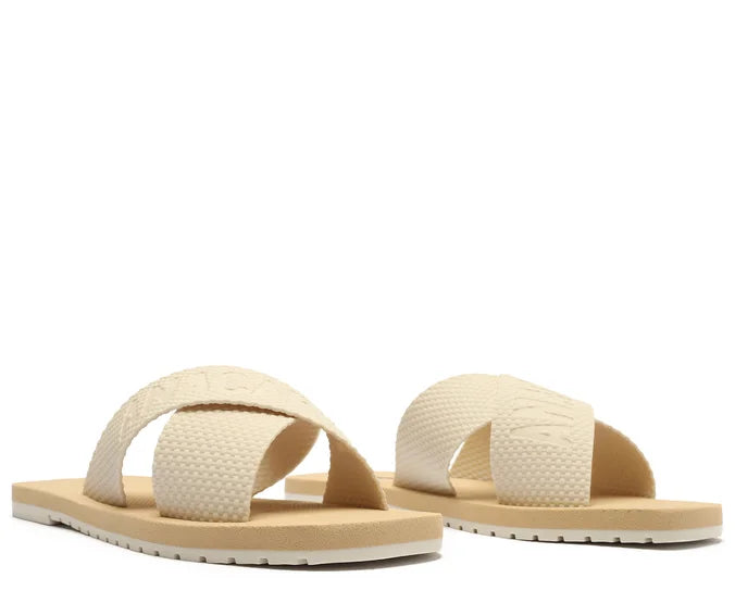 White injected strap flat sandal