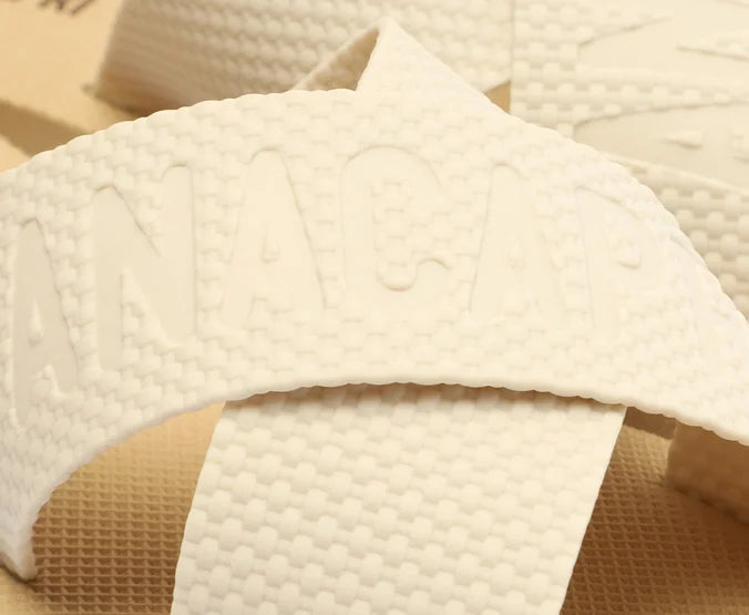 White injected strap flat sandal
