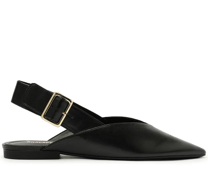 Black Pointed Toe Slingback Pumps with Buckle