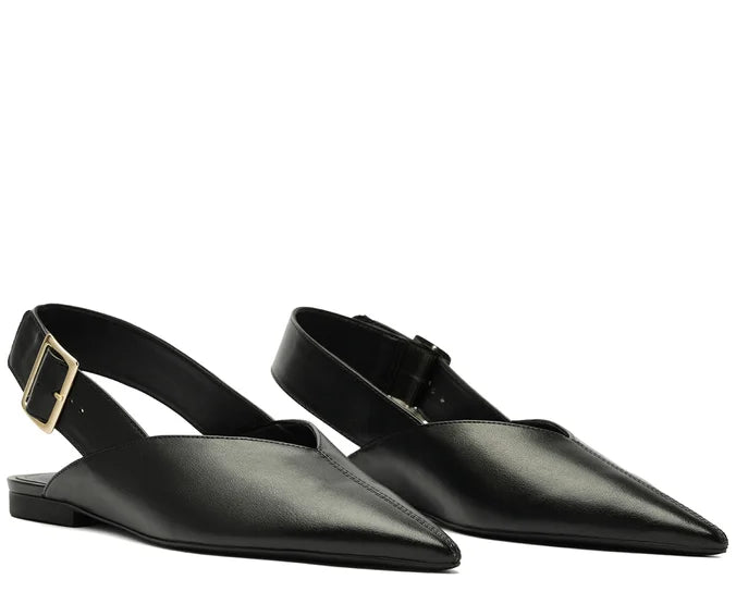 Black Pointed Toe Slingback Pumps with Buckle