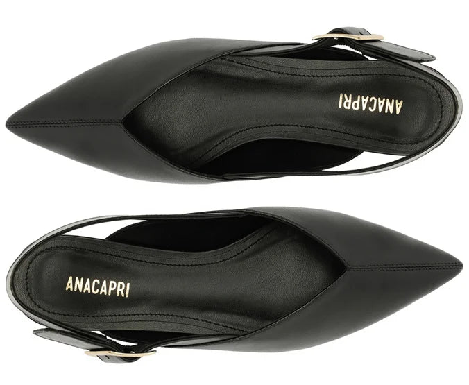 Black Pointed Toe Slingback Pumps with Buckle