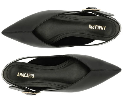 Black Pointed Toe Slingback Pumps with Buckle