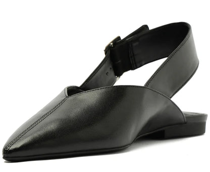 Black Pointed Toe Slingback Pumps with Buckle