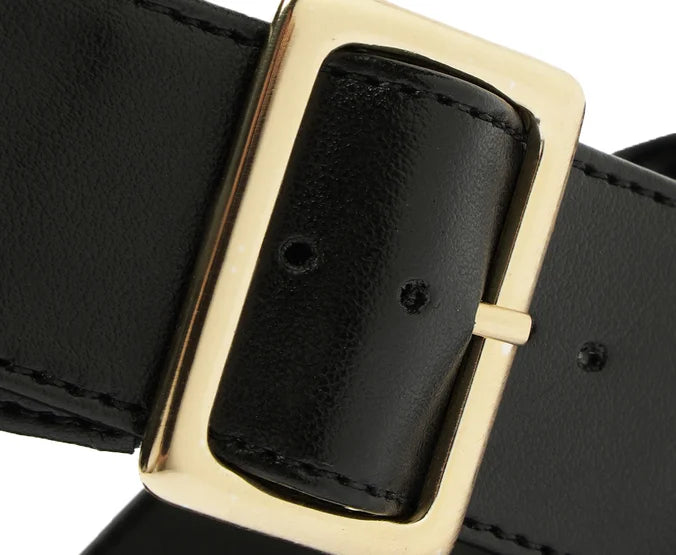 Black Pointed Toe Slingback Pumps with Buckle