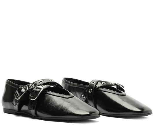 Anacapri Megan Double Strap Buckle Black Ballerina