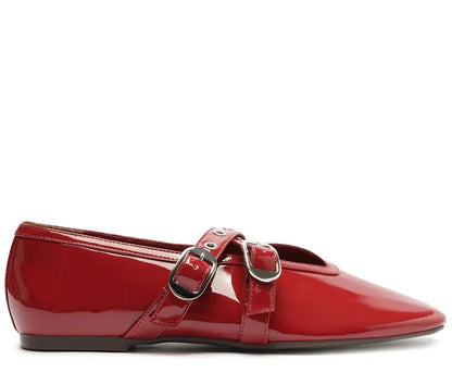 Megan red Double Strap Buckle Flats