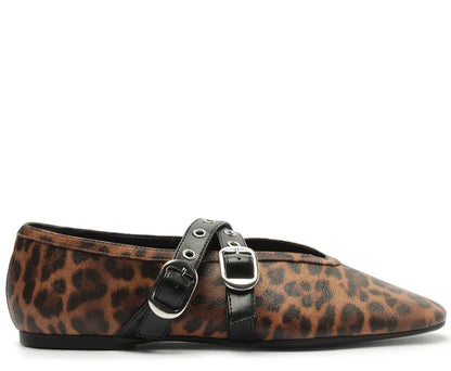 Megan Animal Print Double Buckle Strap Flats