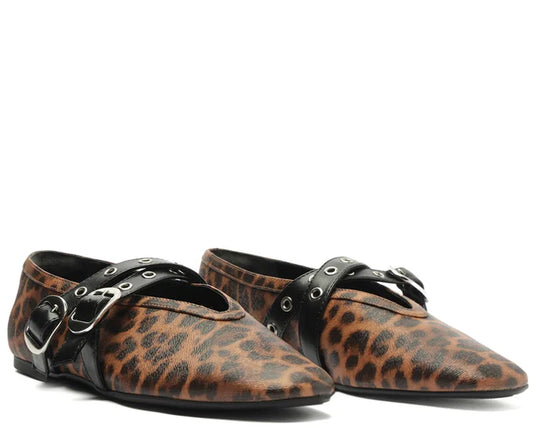 Megan Animal Print Double Buckle Strap Flats