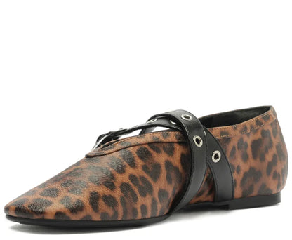 Megan Animal Print Double Buckle Strap Flats