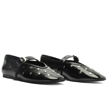 Black Studded Single Strap Pumps