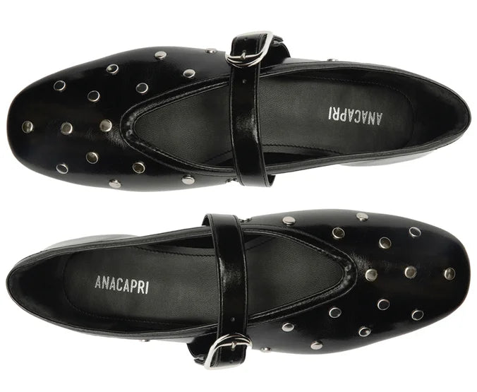 Black Studded Single Strap Pumps