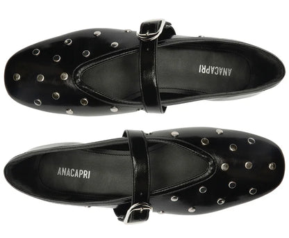 Black Studded Single Strap Pumps