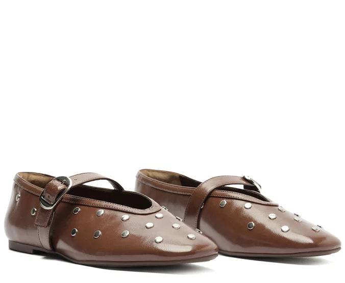 Brown Studded One-Strap Flat