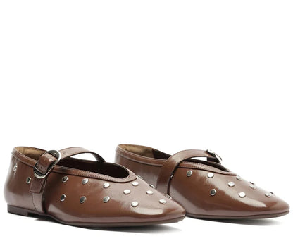 Brown Studded One-Strap Flat
