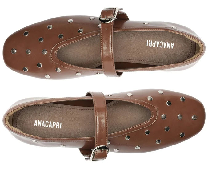 Brown Studded One-Strap Flat