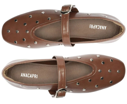 Brown Studded One-Strap Flat
