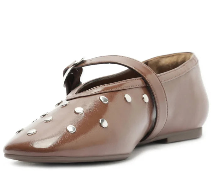Brown Studded One-Strap Flat