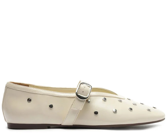 Beige Studded One-Strap Ballet Flat