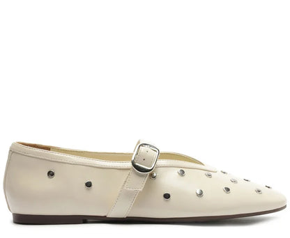 Beige Studded One-Strap Ballet Flat