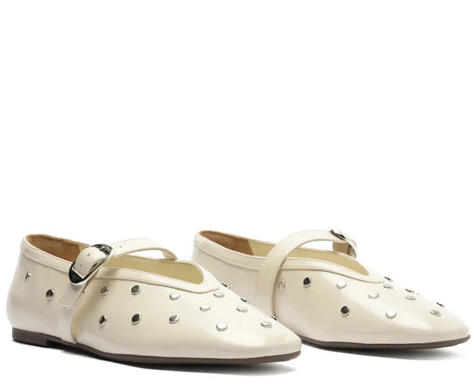Beige Studded One-Strap Ballet Flat