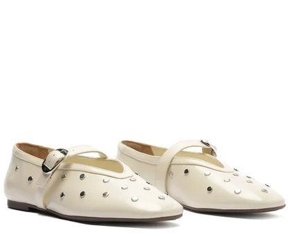 Beige Studded One-Strap Ballet Flat