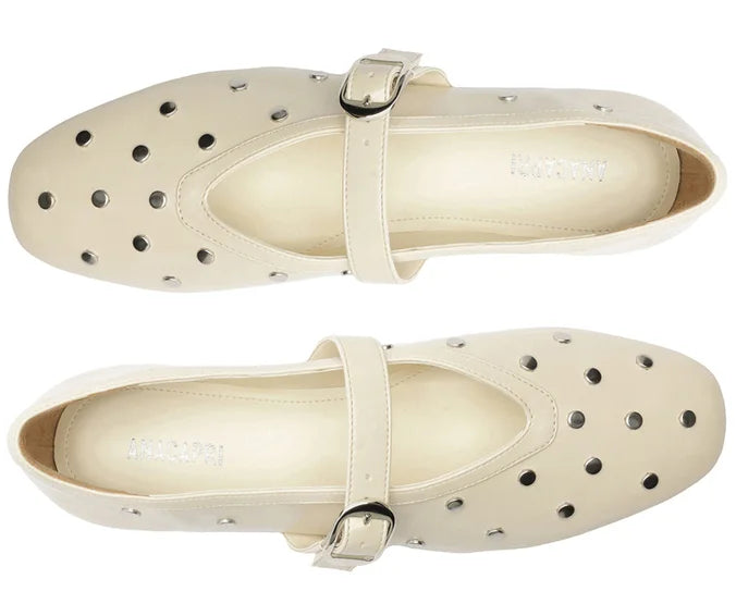 Beige Studded One-Strap Ballet Flat