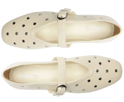 Beige Studded One-Strap Ballet Flat