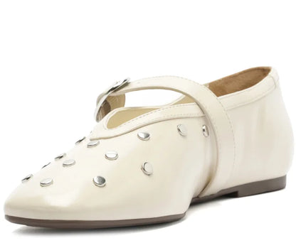 Beige Studded One-Strap Ballet Flat
