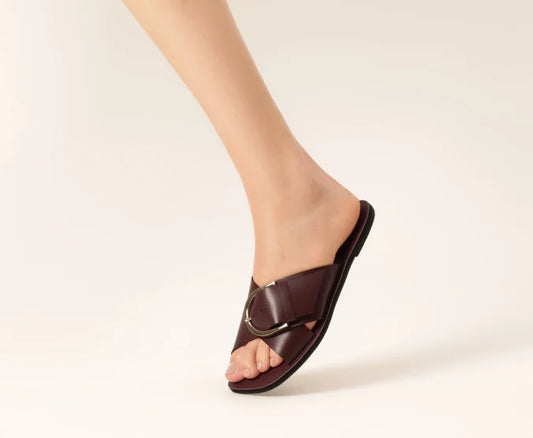 Purple Leather Buckle Cross Straps Flats