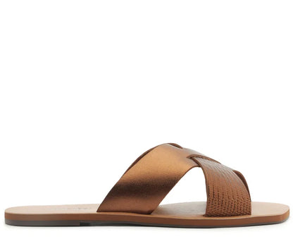 Anacapri Leather Crossed Straps Bronze Slides