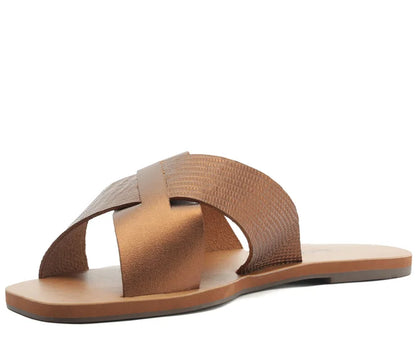 Anacapri Leather Crossed Straps Bronze Slides