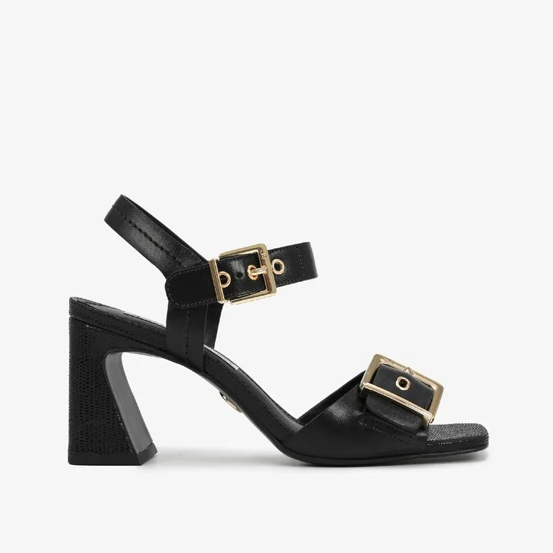 Black High Heel Leather Sandal