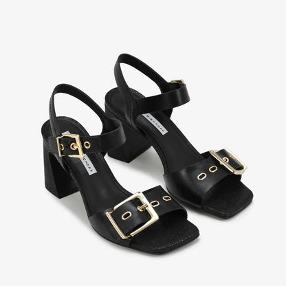 Black High Heel Leather Sandal
