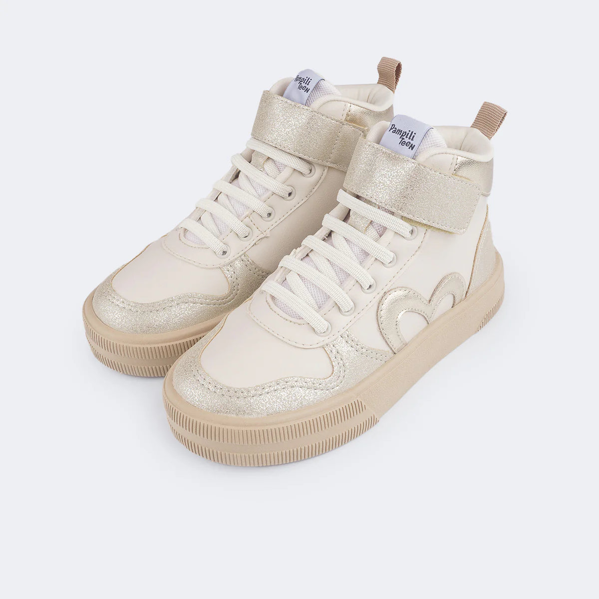 Girls' Nude Gold Glitter Heart Sneakers