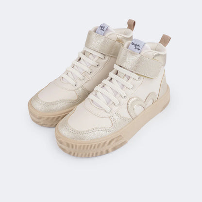 Girls' Nude Gold Glitter Heart Sneakers