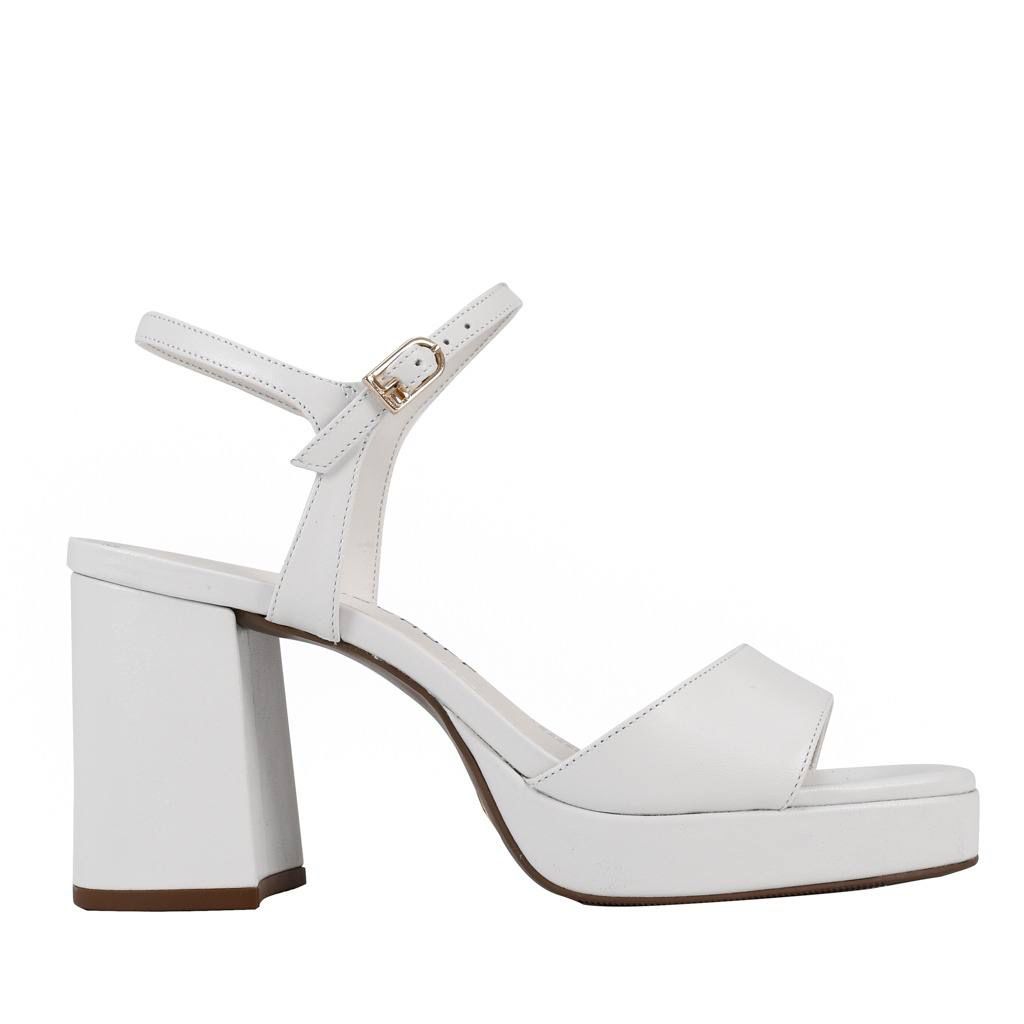 \White Block Heel Leather Wedge Sandal