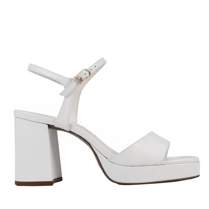 \White Block Heel Leather Wedge Sandal