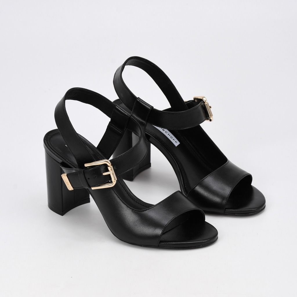 Black High Heel Leather Sandal