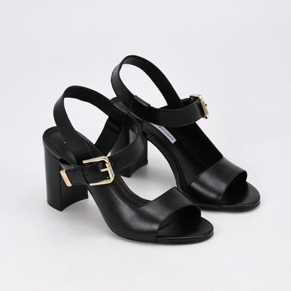 Black High Heel Leather Sandal