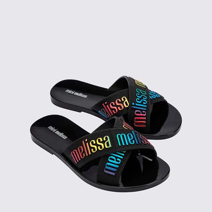 Mini Melissa M-Lover Slide for Kids, Black and Green