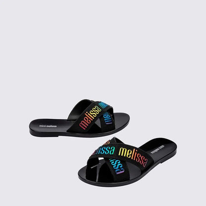 Mini Melissa M-Lover Slide for Kids, Black and Green