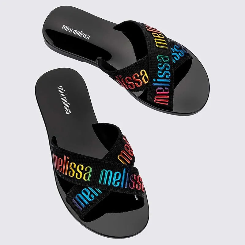 Mini Melissa M-Lover Slide for Kids, Black and Green