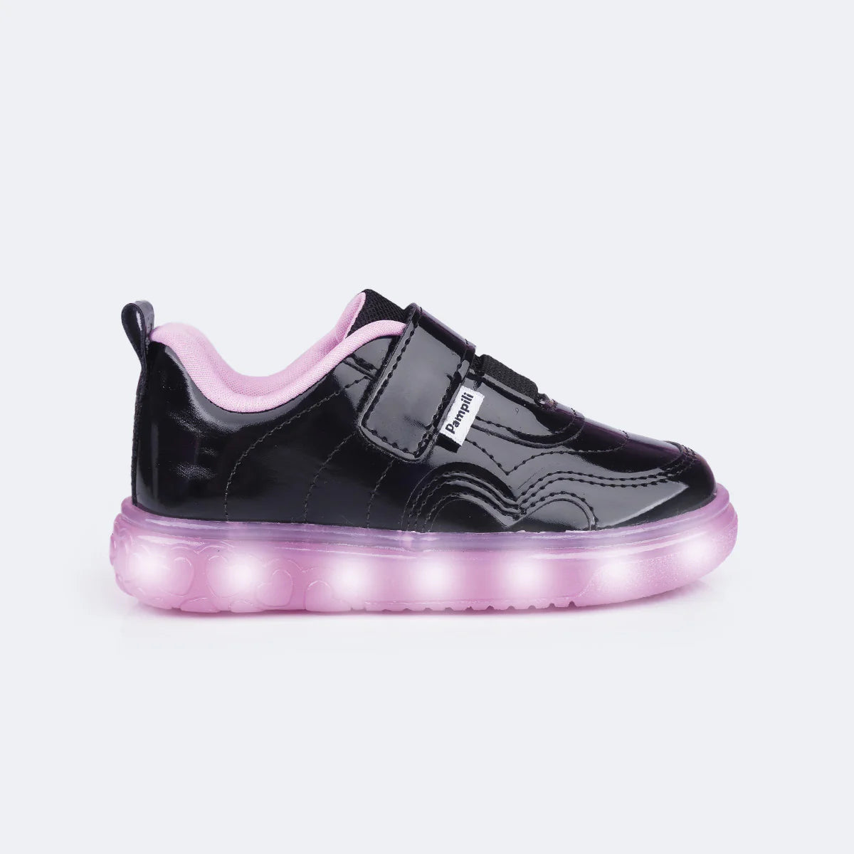 Girls' Led Sneakers, Light Heart, Black Varnish