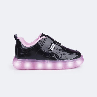 Girls' Led Sneakers, Light Heart, Black Varnish