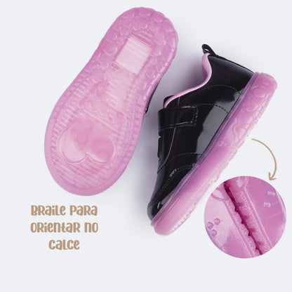 Girls' Led Sneakers, Light Heart, Black Varnish