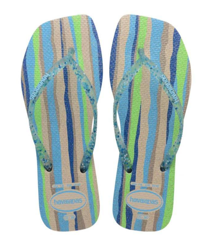 Havaianas Slim Square Folia Blue, Beige Striped