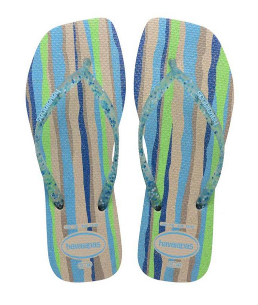 Havaianas Slim Square Folia Blue, Beige Striped