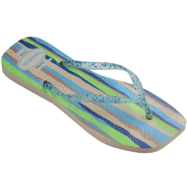 Havaianas Slim Square Folia Blue, Beige Striped