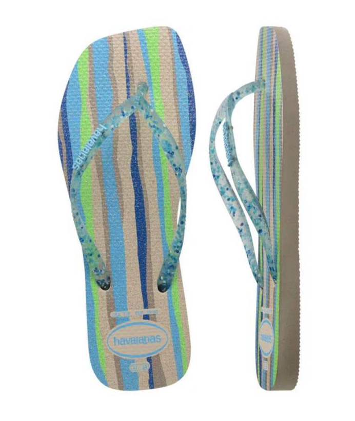 Havaianas Slim Square Folia Blue, Beige Striped