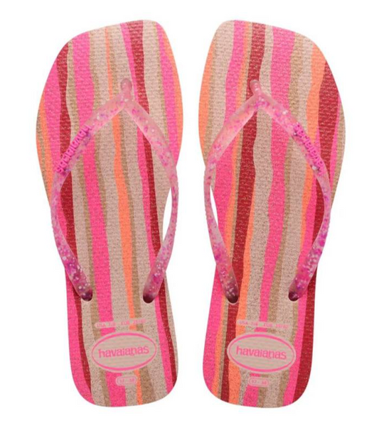 Havaianas Slim Square Folia Pink, Beige Striped